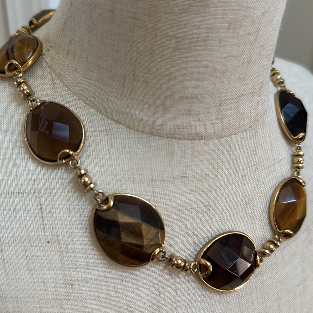Banana Republic Short Necklace Polished Neutral Stones Tortoise Shell Vibes